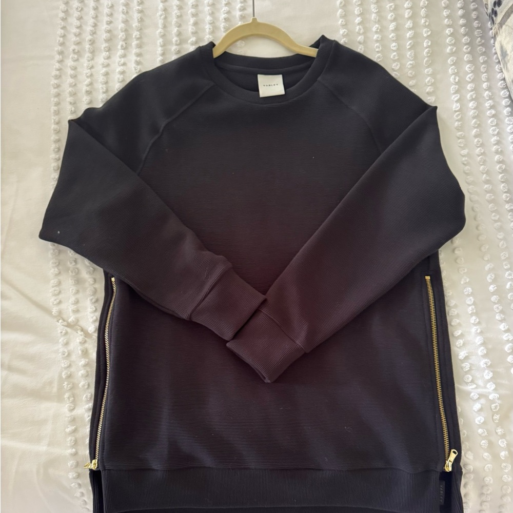 Varley Black Crewneck Sweater with Gold Zippers